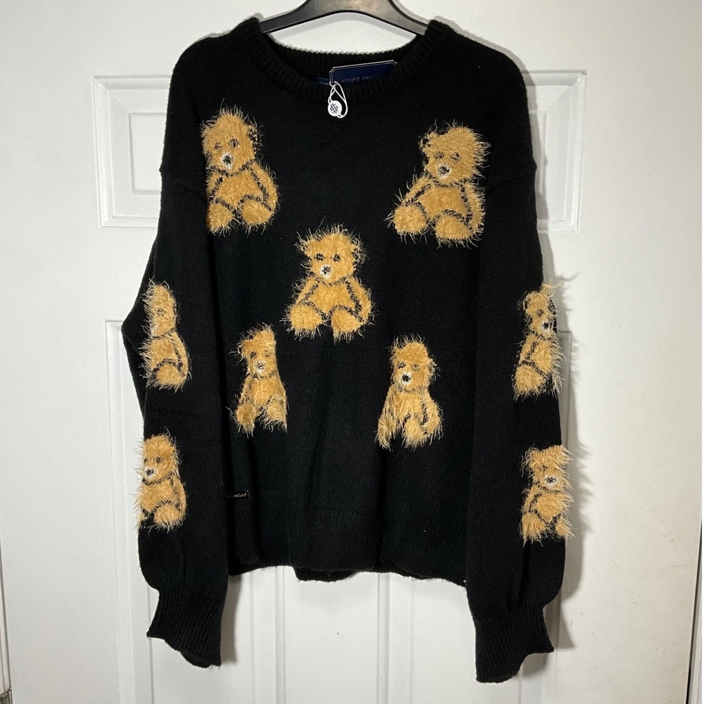 Simply Southern Black Fuzzy Teddy Bear Knit Sweater XL NEW